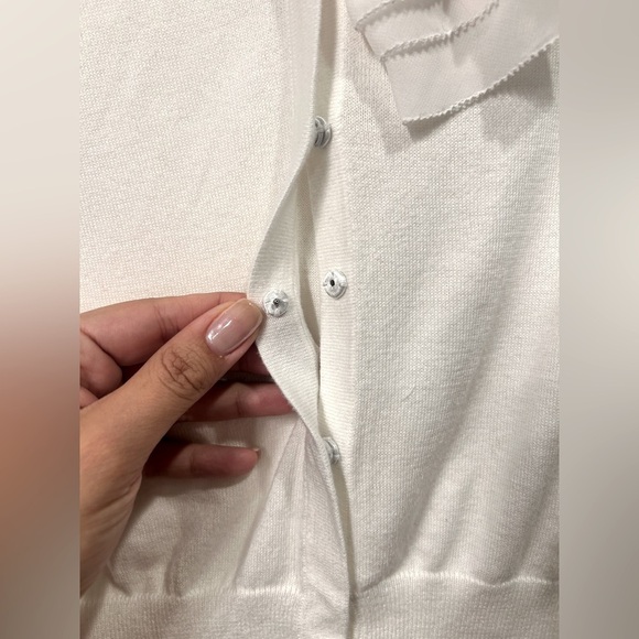 Loft By Ann Taylor 100 % Pima Cotton Cardigan V- Neck Button Down Ruffle Sz M - Picture 4 of 6